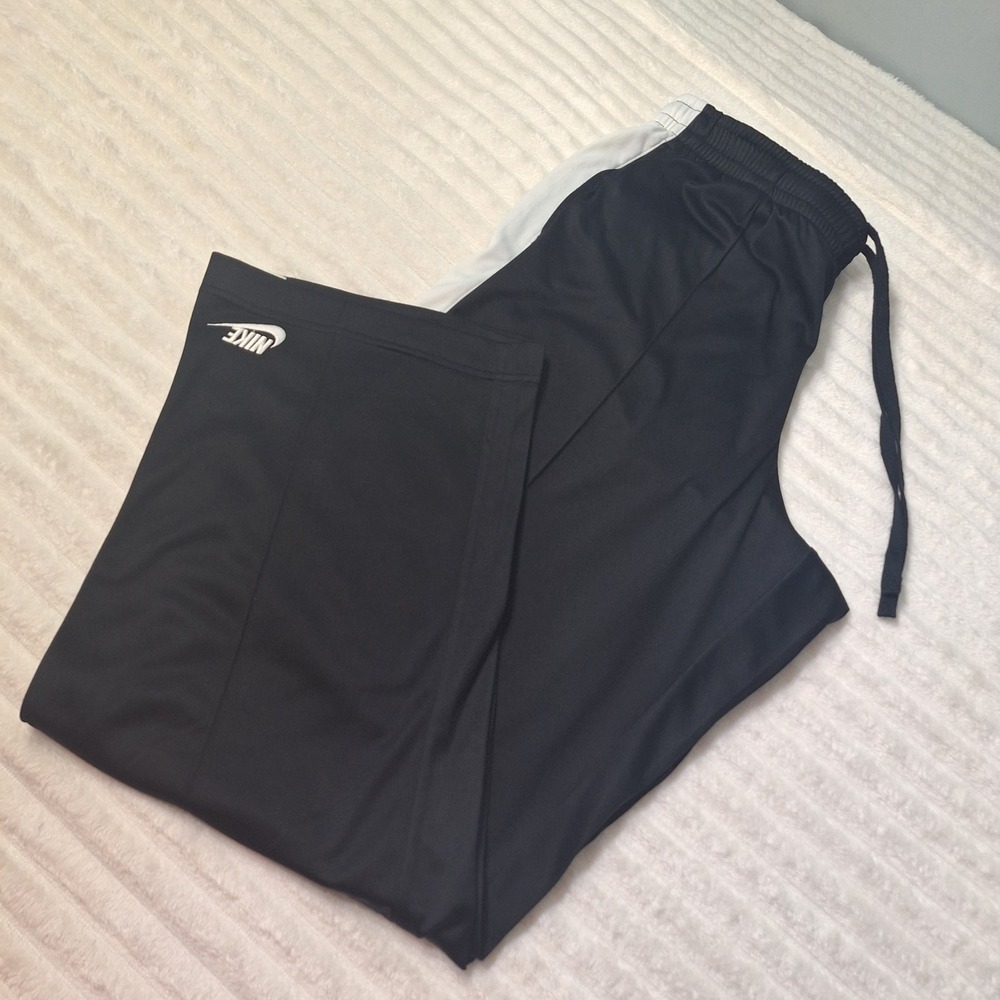 Y2K Nike Sports Wear Baggy Track Pants  Men L  Blk Wht Swoosh Street Wear Skater